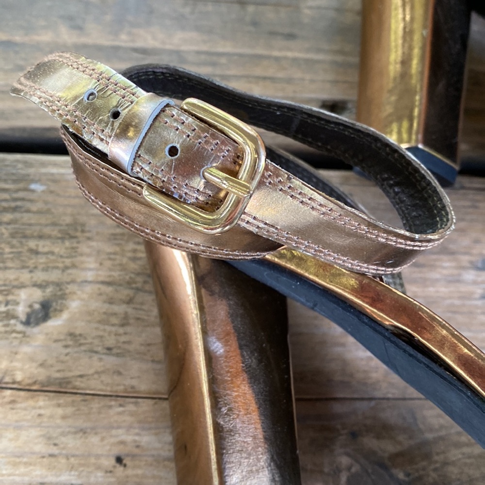 New Stuart Weitzman Metallic Peep Toe Block Heels - image 7